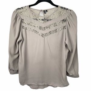 Love Haight Beige Blouse with Lace Inset, S